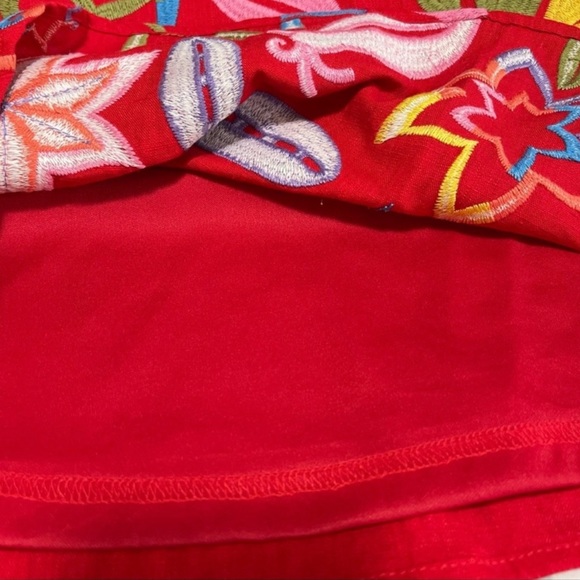 Andree Embroidered Floral Linen Blend Shift Dress M Red - Picture 6 of 11